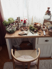 Craft Table with Tools and Materials for Teddy Toy Making