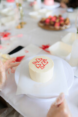 Little Korean style white bento cake with hearts