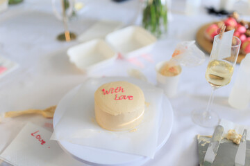 Beige bento cake on a table