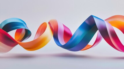 A serene visualization of multi-colored abstract ribbons spiraling together to create a unified, intricate design on a clean backdrop