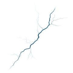 A striking illustration of a lightning bolt, showcasing intricate branching patterns and vivid blue colors against a white isolated background.
