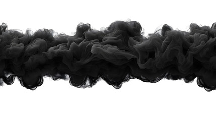 A striking wave of black smoke billowing in an abstract formation on a transparent background, creating a sense of movement and depth.