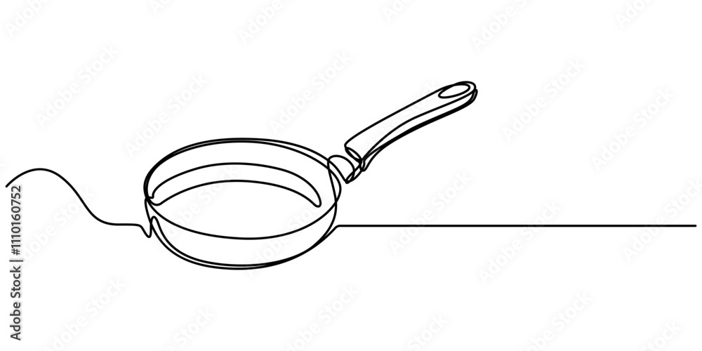 Poster Frying pan icon continuous one line drawing vector. Single line frying pan icon vector background. Frying pan icon. One outline of a frying pan icon, Frying Pan Continuous Line Icon Web Banner, Single