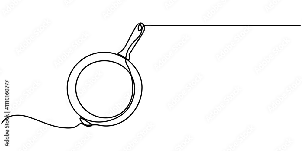 Poster Frying pan icon continuous one line drawing vector. Single line frying pan icon vector background. Frying pan icon. One outline of a frying pan icon, Frying Pan Continuous Line Icon Web Banner, Single