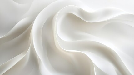 Subtle, soft white waves curving gently on an all-white background for a serene, abstract feel