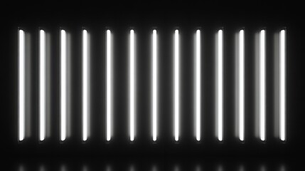 White neon tubes glowing in parallel lines, creating an abstract design