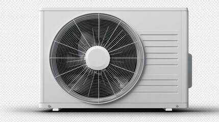 A white air conditioner with a black fan