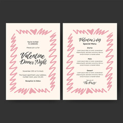 Hand drawn minimalist invitation dinner menu template design for valentine, birthday or wedding