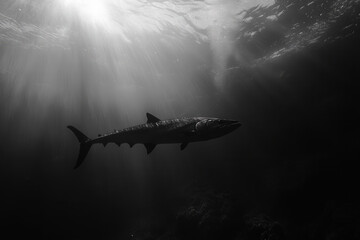 Fototapeta premium Shark Silhouette in Deep Waters