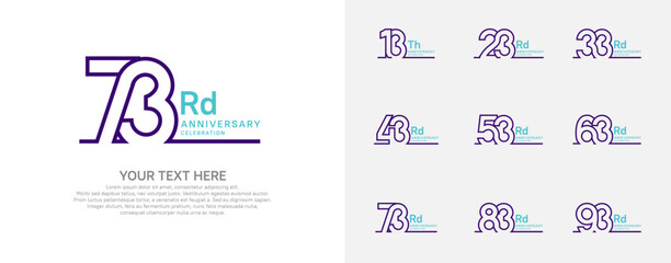 Anniversary logo set vector design, purple and blue color for celebration event