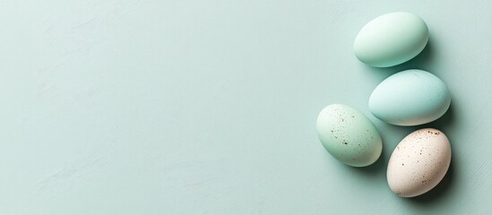 Easter postcard design featuring pastel colored eggs arranged on a soft neutral background for seasonal greetings and celebrations.