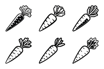 Carrot with leaves outline silhouette icon set on white background
