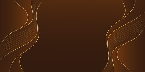 Elegant dark brown luxury wave background with gold lines. Abstract modern wallpapers. Template banner background for sales, ads, events, awards, web, pages, and others