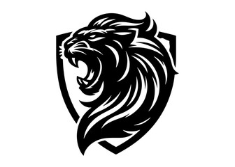 Roaring Panther head inside heraldic shield Silhouette Vector Illustration