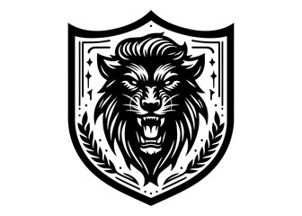 Obraz premium Roaring Panther head inside heraldic shield Silhouette Vector Illustration