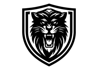 Obraz premium Roaring Panther head inside heraldic shield Silhouette Vector Illustration