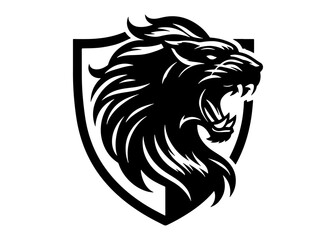 Roaring Panther head inside heraldic shield Silhouette Vector Illustration