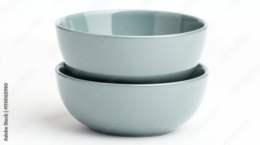 Poster stacked ceramic bowls in soft green tones displayed against a clean white background showcasing mini