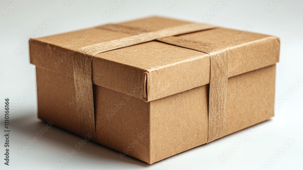 Poster Brown cardboard box with minimalistic design isolated on white background ideal for packaging and shipping solutions.