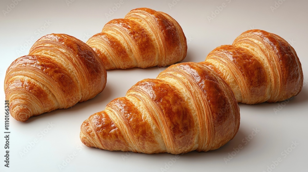 Aufkleber golden butter croissants displayed from various angles highlighting their flaky layers and delicious