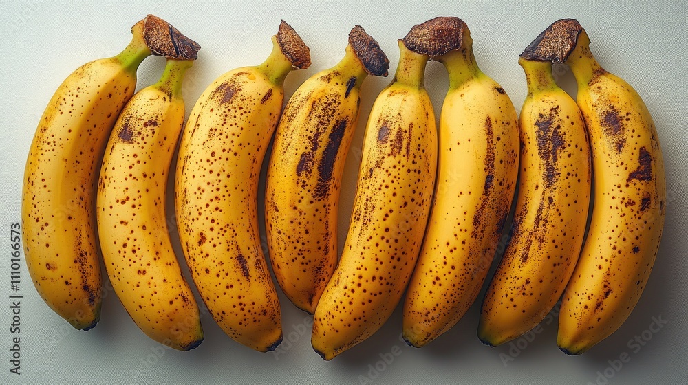 Poster ripe bunch of bananas arranged neatly on a white background highlighting their vibrant color and tex