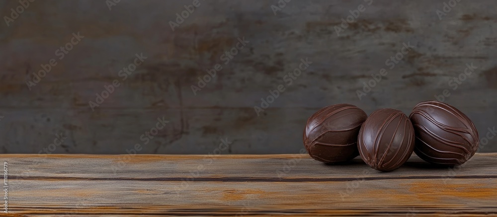 Aufkleber brazilian chocolate easter eggs displayed on rustic wooden table background