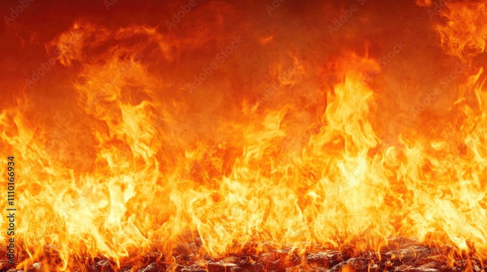 Poster vivid flames and swirling black smoke creating an intense abstract fire background for dramatic visu