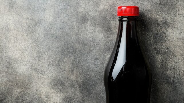 Soy sauce bottle with red cap on textured background showcasing traditional Asian condiment for culinary uses and food photography. - Powered by Adobe