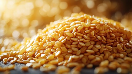 Golden flaxseeds glowing in warm sunlight - perfect for a healthy and nutritious lifestyle