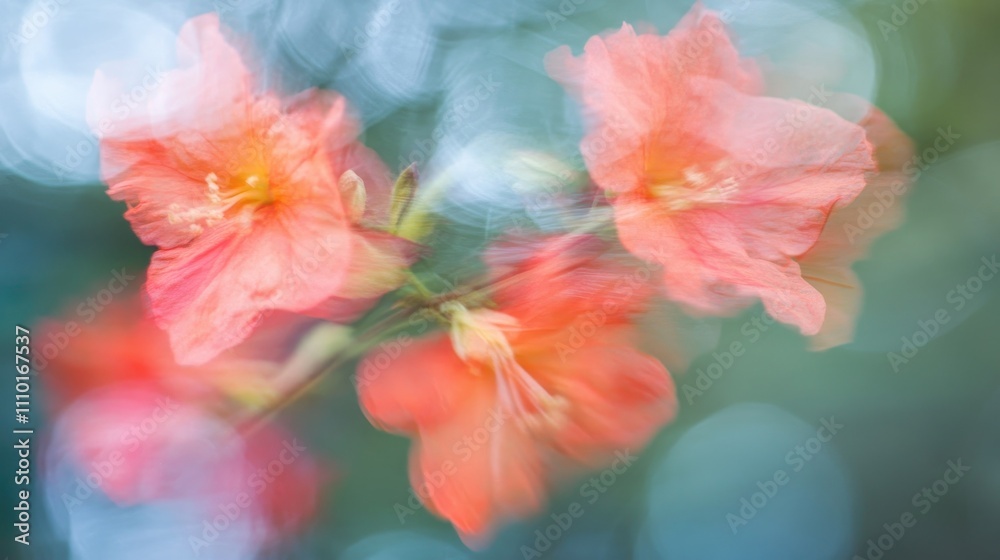 Poster colorful abstract blurred flower blossoms creating a dreamy springtime background with vibrant hues 