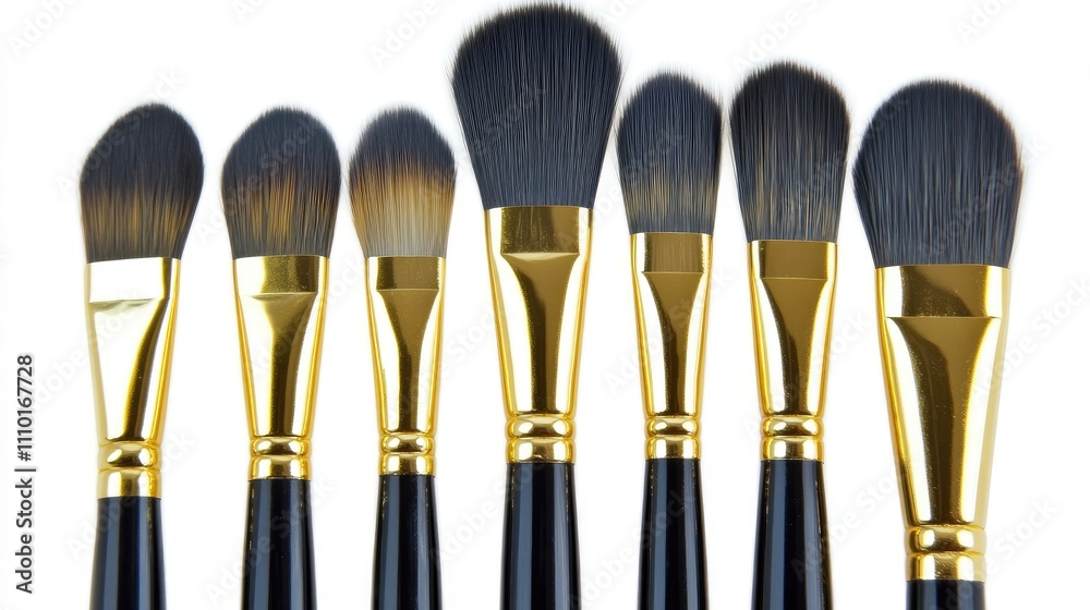 Poster variety of professional paintbrushes arranged on a white background showcasing their distinct shapes