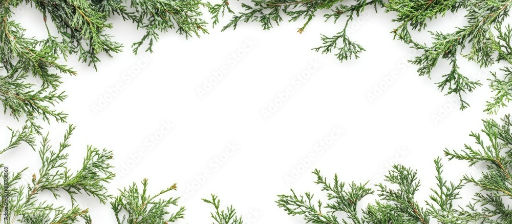 Aufkleber christmas fir branch border on white background with flat lay arrangement, empty space for text or d