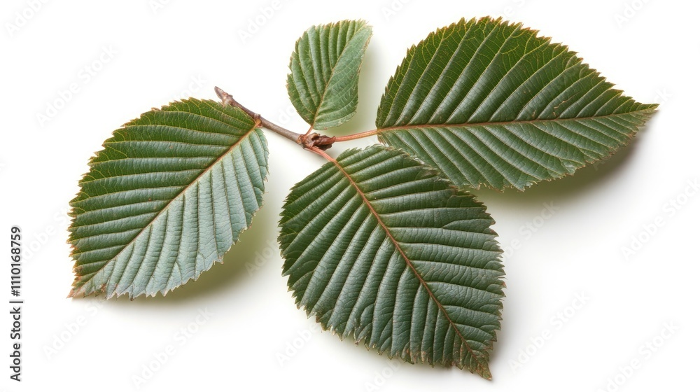 Poster fresh green elm tree leaves isolated on a white background showcasing their intricate texture and vi