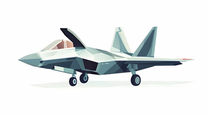 A stylized illustration of a modern fighter jet in a geometric design.