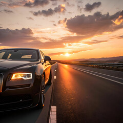 luxurious car parked on the highway with an illumi