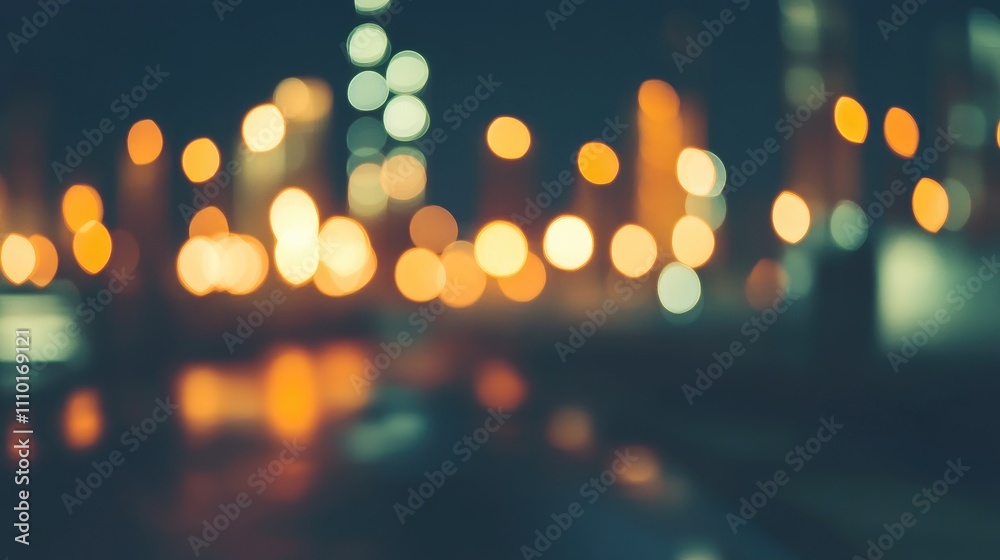 Poster twilight bokeh lights of an industrial oil refinery creating a dreamy blurred background for urban a