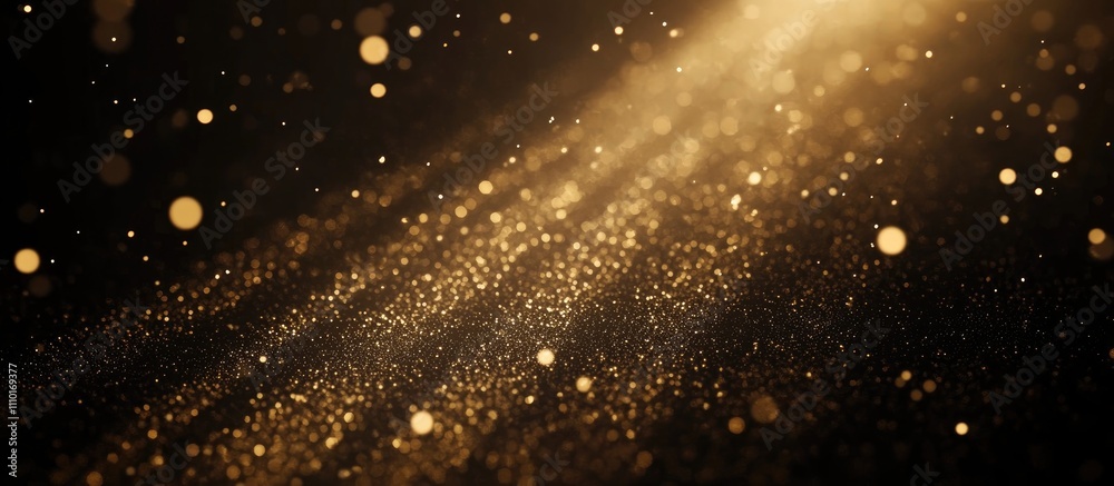 Poster golden shimmering particles in a dark background creating a festive atmosphere ideal for celebration