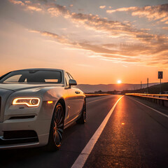 luxurious car parked on the highway with an illumi