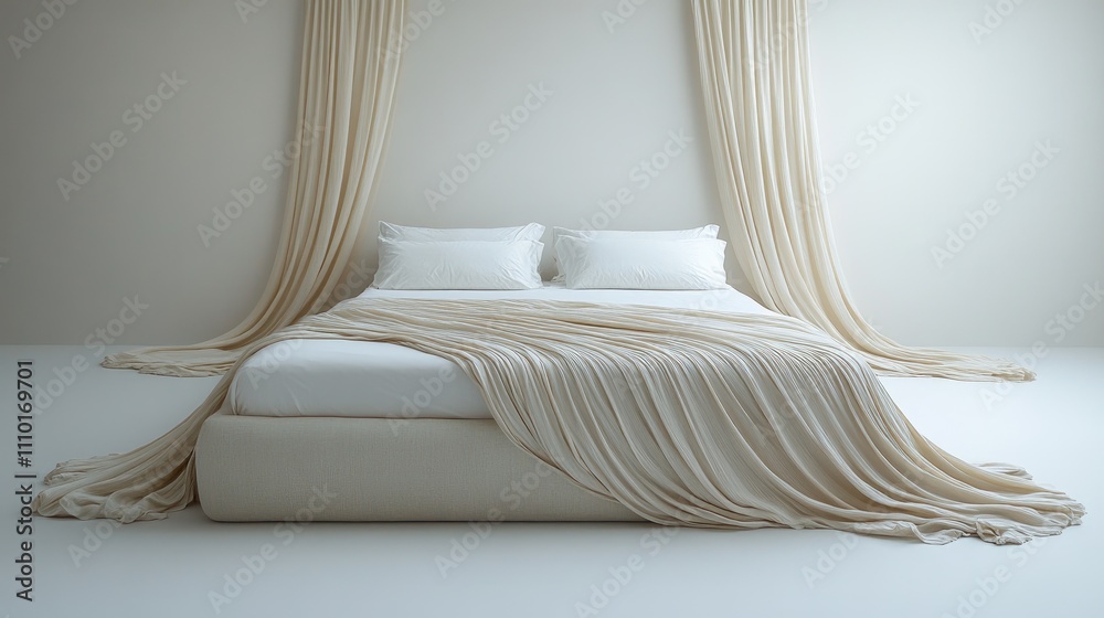 Aufkleber elegant bird's eye view of a luxurious bed adorned with soft neutral bedding and flowing curtains ag