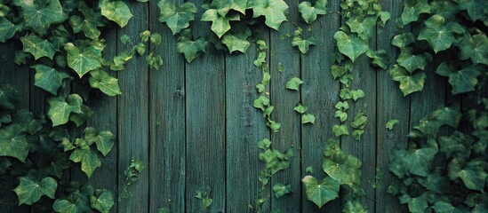 Ivy vine climbing on rustic wooden fence creating a natural textured background for interior or garden design projects