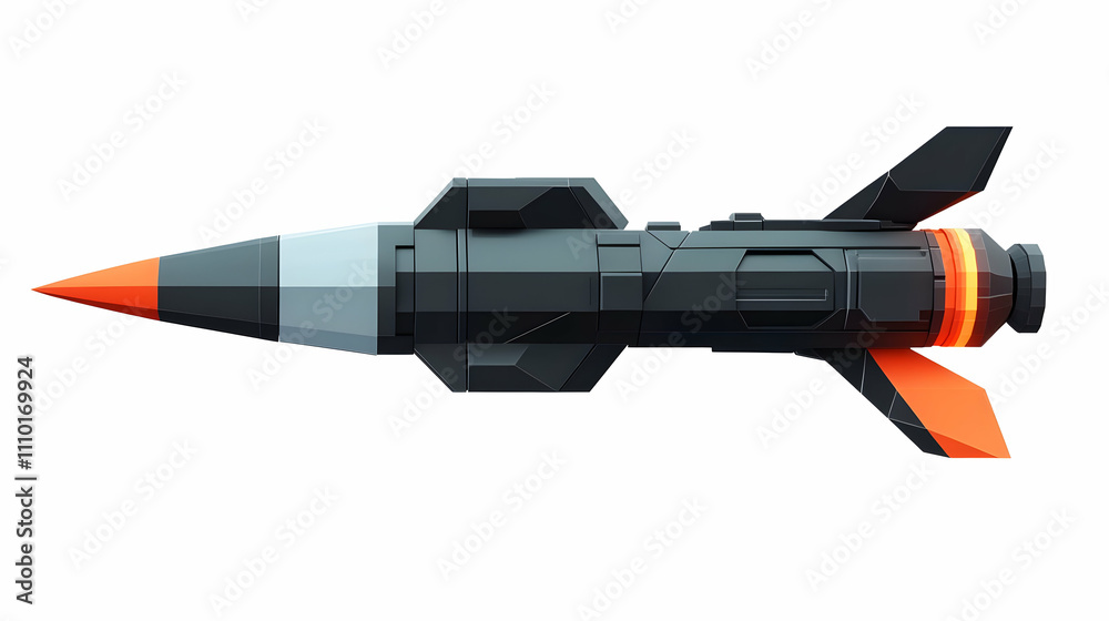 Poster a stylized missile design featuring a pointed tip and angular fins.