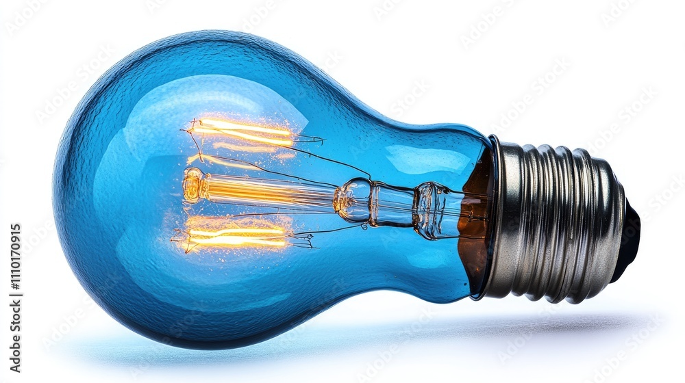 Aufkleber blue incandescent light bulb with visible filaments isolated on a white background showcasing its de