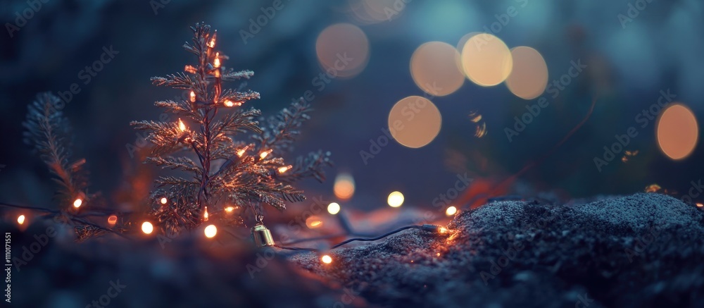 Aufkleber bokeh background with christmas lights and miniature tree for festive atmosphere