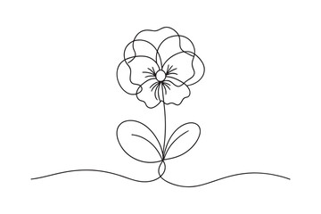 Pansy flower Continuous line art flat vector illustration