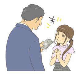 パパ活　援助交際でお金をもらう女の子のイラスト