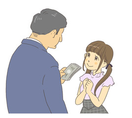 パパ活　援助交際でお金をもらう女の子のイラスト