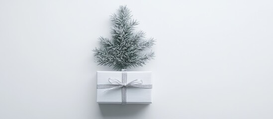Obraz premium Decorative gift notepad with a faux fir tree creating a minimalist holiday presentation on a clean white background.