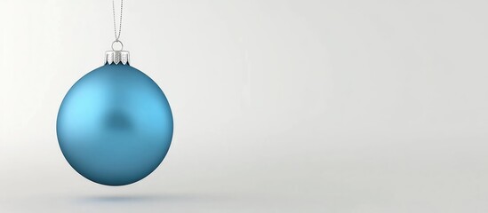 Elegant blue Christmas bauble suspended on a minimalist background enhancing festive holiday spirit and decoration themes.