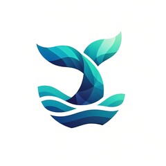 Abstract whale tail emerging from stylized waves.
