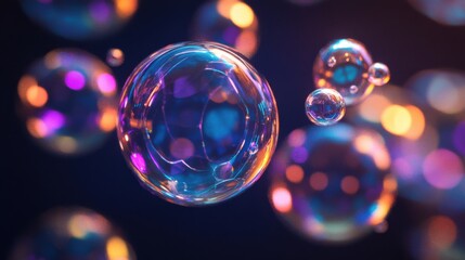 A striking image of vibrant, abstract bubbles interacting and merging into a cohesive, radiant formation on a dark backdrop
